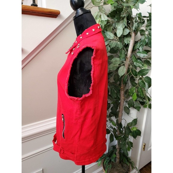 Women's Solid Red Polyester Sleeveless Full Zip Front Casual Jacket Size Small - Picture 6 of 12
